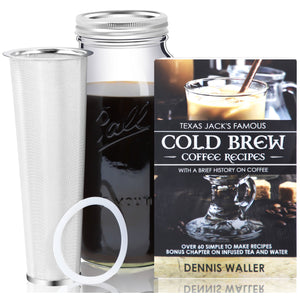Craft Connections Co Cold Brew Coffee Maker with Stainless Fine Mesh Funnel and Silicone Seal with Widemouth Ball Mason Jar and Cold Brew Recipe and Instruction Book