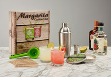 Load image into Gallery viewer, Craft Connections Co Margarita Cocktail Kit includes Stainless 750 ml Cocktail Shaker, Stainless Jigger, Set of 11 oz Rocks Glasses, Rokz Lime Infused Rimming Salt, Lime Citrus Squeezer and 10 Margarita Recipes so you can make amazing fresh squeezed lime margaritas at home with ease. Just add tequila and you are ready to go!
