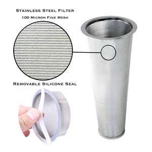 Craft Connections Co 100 micron fine mesh stainless steel filter with removable silicone seal